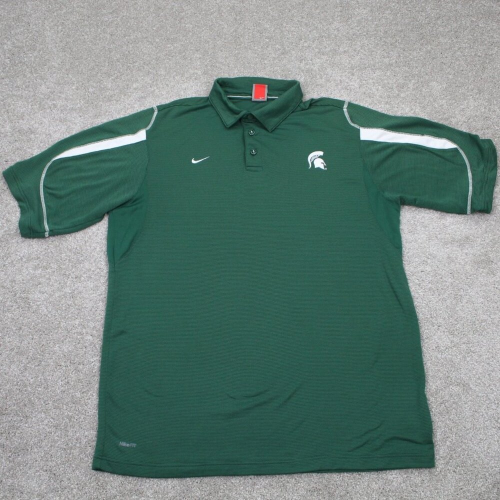 Nike Michigan State Polo Shirt Mens XL Green Spartans FitDry‎ 100% Polyester S/S